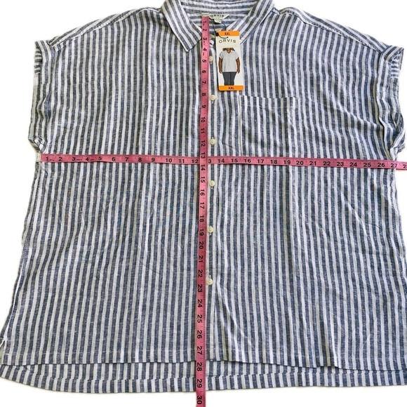 Orvis Ladies' Short Sleeve Linen Blend Shirt, Blue Stripe, XX-Large NWT - Picture 10 of 15